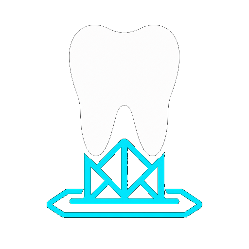 Molar branco com suportes de impressão 3D em ciano